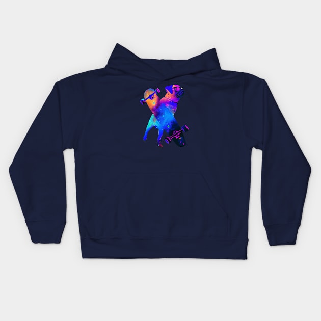 French Bulldog Trippy Space Skater With Glasses Stencil Kids Hoodie by Furrban